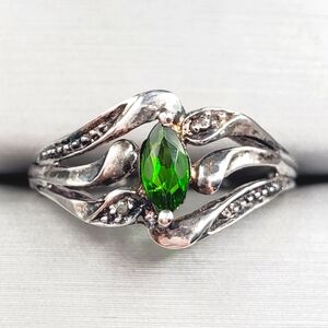 Genuine Green Marquise Chrome Diopside Siberian Emerald 925 Sterling Silver Ring